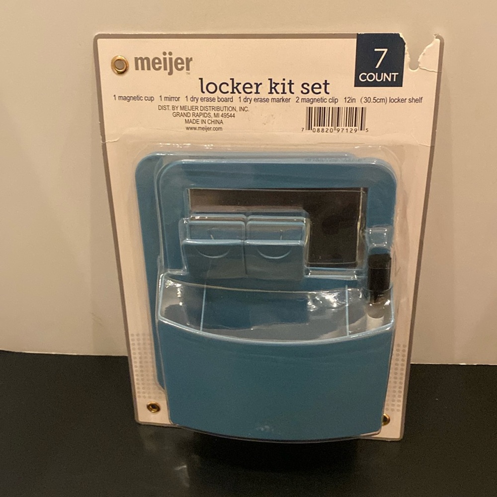 Back 2 School 7 pc Locker Kit Sets blue mirror dry erase board magnetic clip NIP
